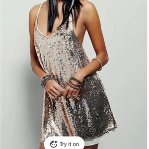Free People Shimmering Silver Mini Dress
